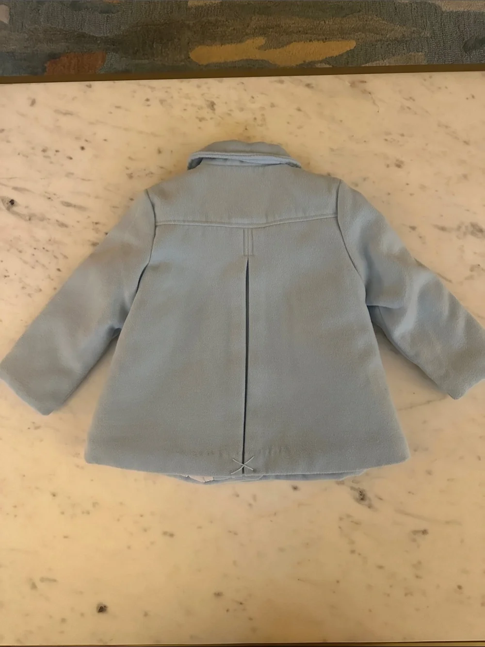 Little Me Baby Girl Light Blue Pea Coat with Bow Details